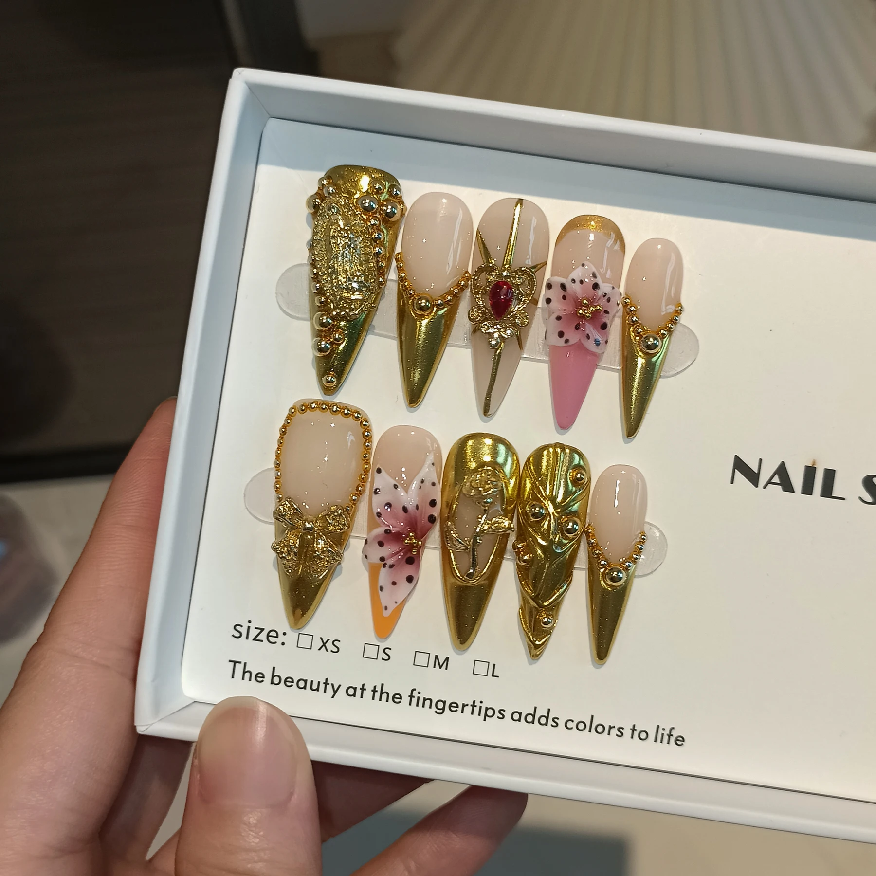 10 Uds. De uñas postizas de aguja largas hechas a mano, uñas postizas picantes para niñas, uñas adhesivas, cobertura completa de uñas postizas Наклад Ногти