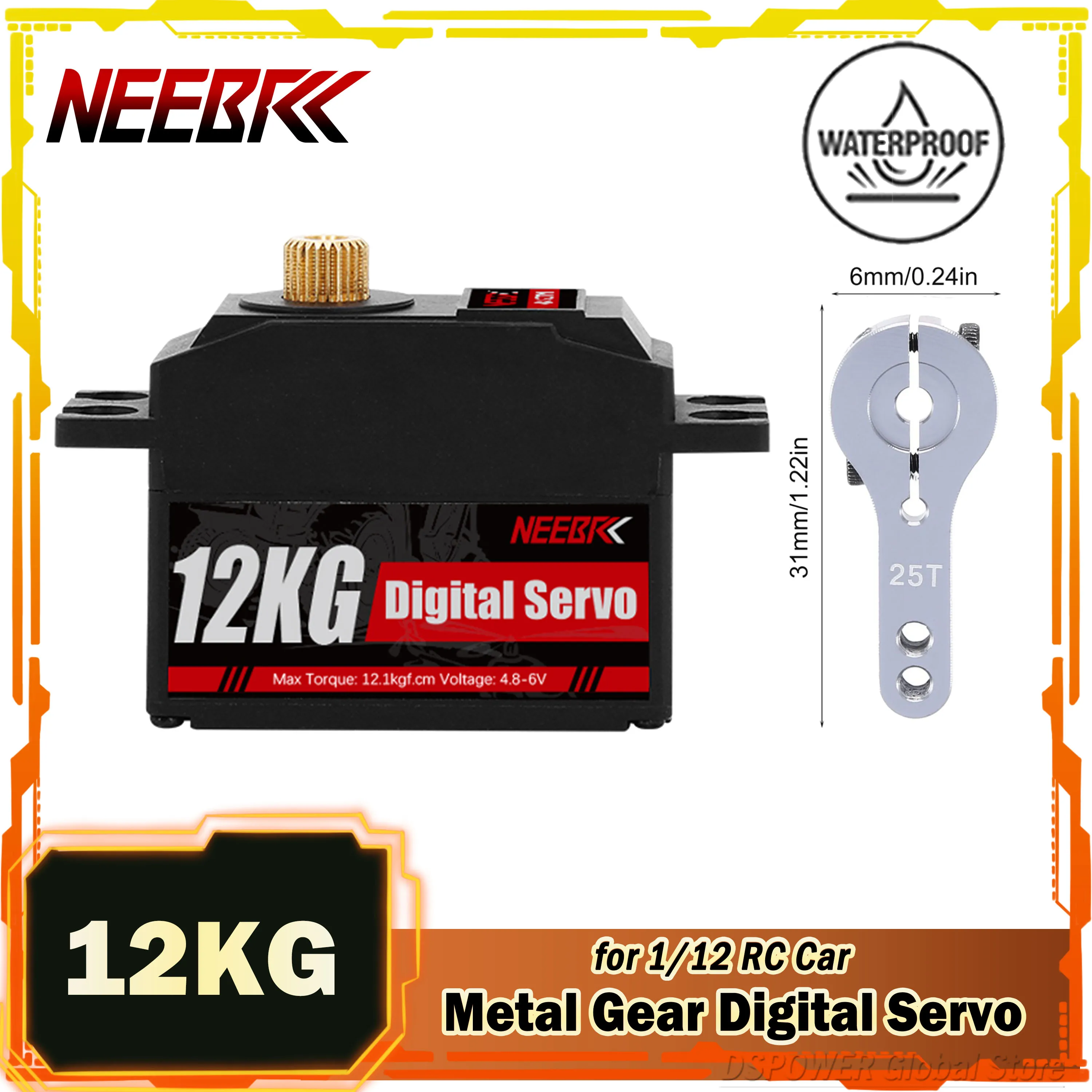 

NEEBRC 12KG Metal Gear Digital Servo Waterproof 4.8~6.0V DC for 1/12 RC Car Wltoys 144001 144010 Monster Helicopter Plane Boat