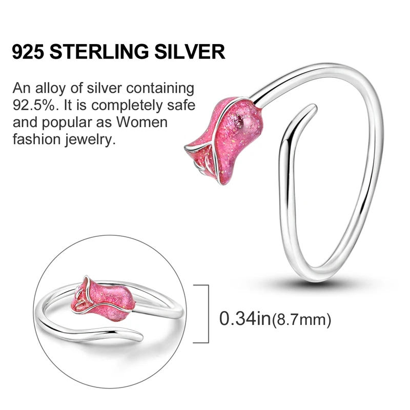 Verstellbare Ringe aus 925er-Sterlingsilber, Meerjungfrau, Flügel, Drache, Sonnenblume, Tulpe, offene Ringe für Frauen, weiblich, origineller Verlobungsschmuck – Detail 32