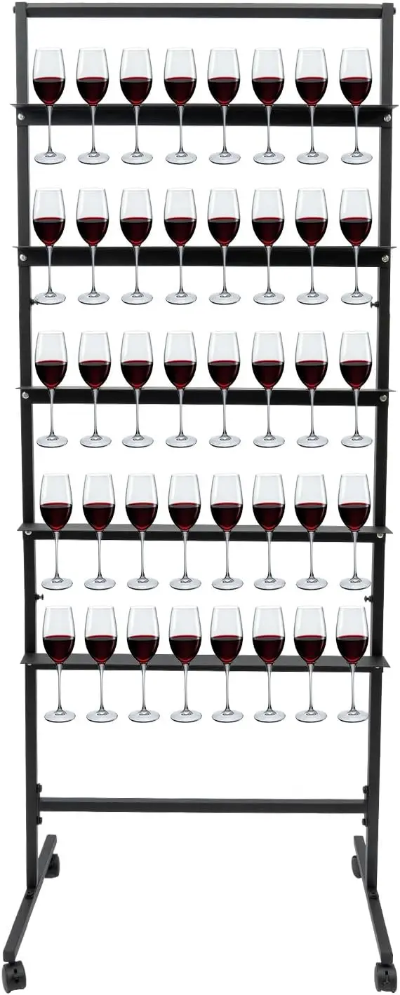 Black Metal Champagne Wall Stand 5 Layer Movable Display Holder 40 Flutes Party Wedding Bar Decor Drink Wall