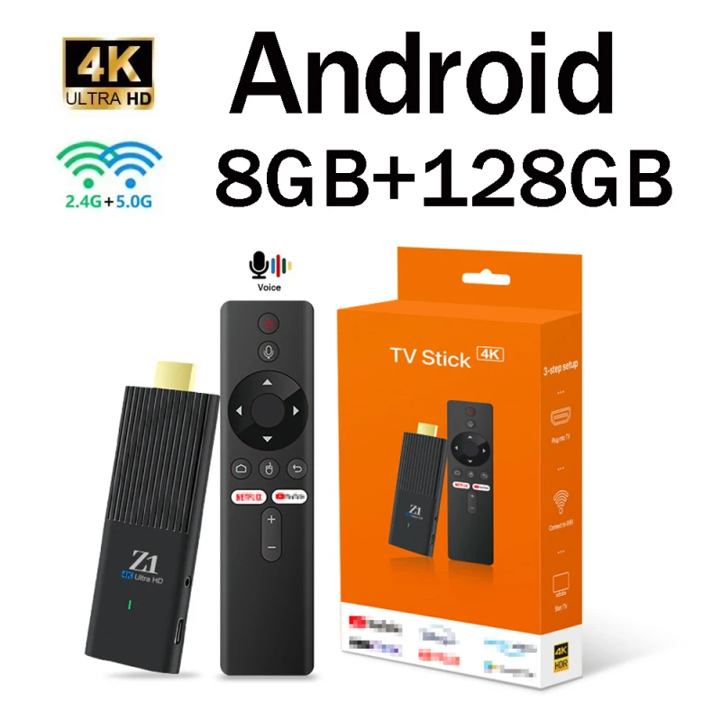 TV Stick 8GB 128GB Android 10 Allwinner H313 Quad Core 4G WiFi HD 4K Z1 Stick Reproductor Multimedia Inteligente BT5.0 Control Remoto por Voz iptv