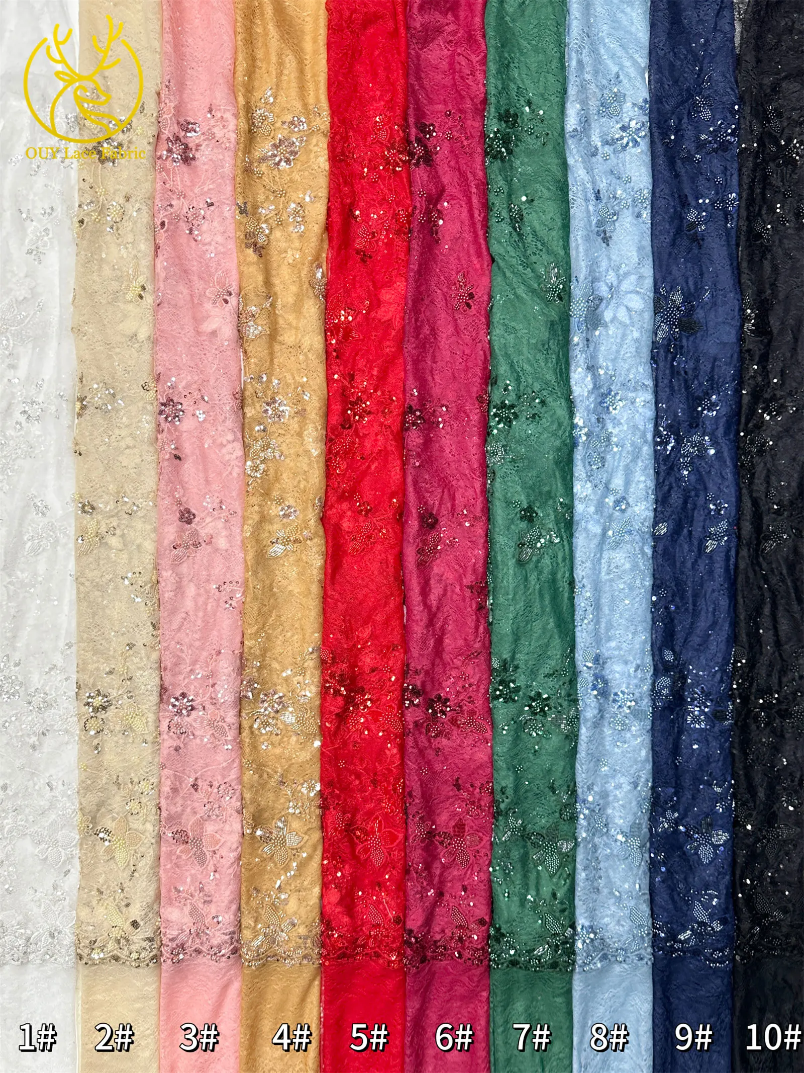 Grün Frankreich Damen Kleid Perlen Spitze Stoff 2026 Hochwertige afrikanische Stickerei Pailletten Spitze Stoff Party Abendkleid Stoff – Detail 29