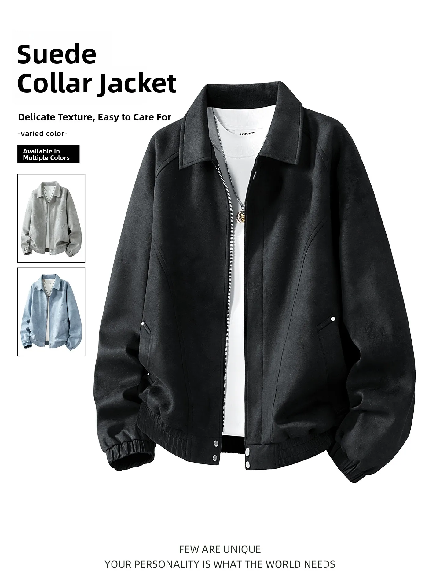 

Мужская замшевая куртка Весна 2026, свободного кроя, повседневная, на молнии, с воротником, длинными рукавами, из полиэфирного волокна, в американском стиле, для отдыха, верхняя одежда, пальто