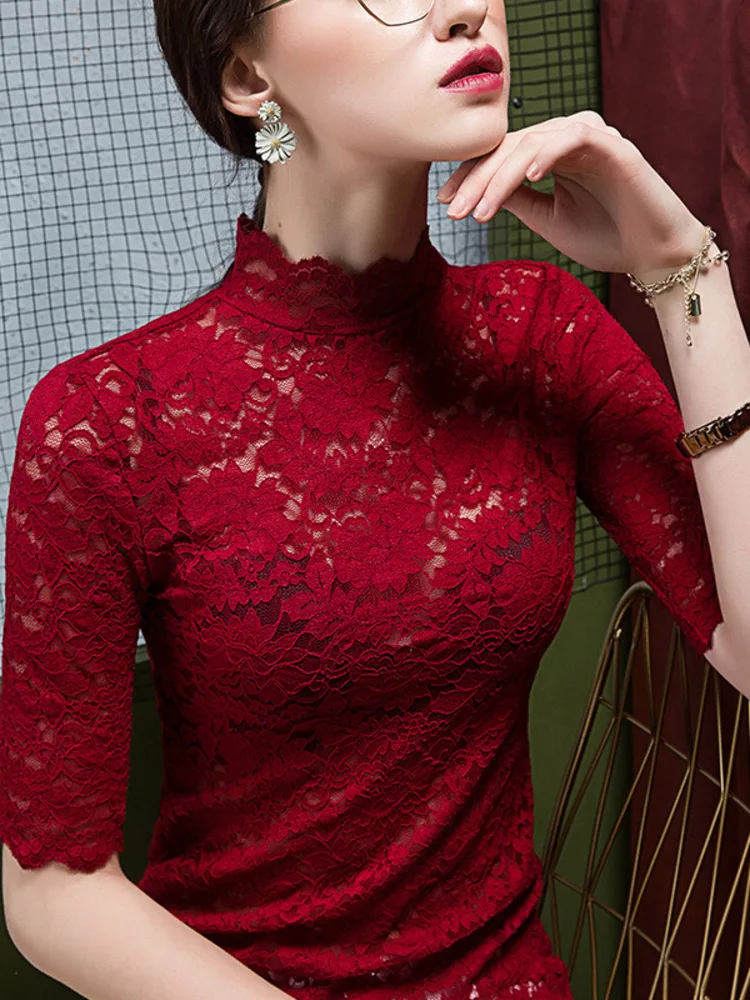 Middle Sleeves Modern Dance Latin Clothing Women Flamengo Shirt 2024 European Jazz Lace Sexy Costume Line Party Dresses Tops