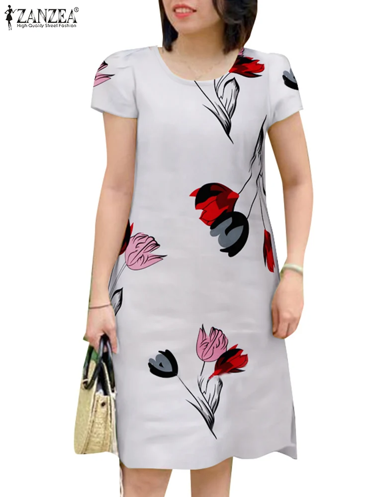 ZANZEA Holiday Casual Sundress Women Short Sleeve O Neck Fashion Beach Vestidos Floral Print 2024 Summer Daily Knee-length Dress