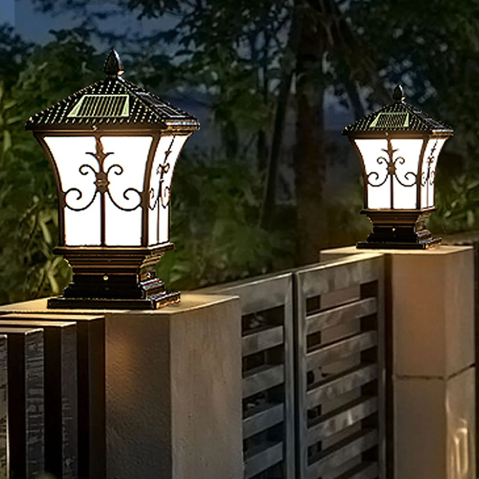 

Solar Powered Post Light LED Pillar Light Garden Lawn Outdoor Black Waterproof Decor Lamp Garden Lantern