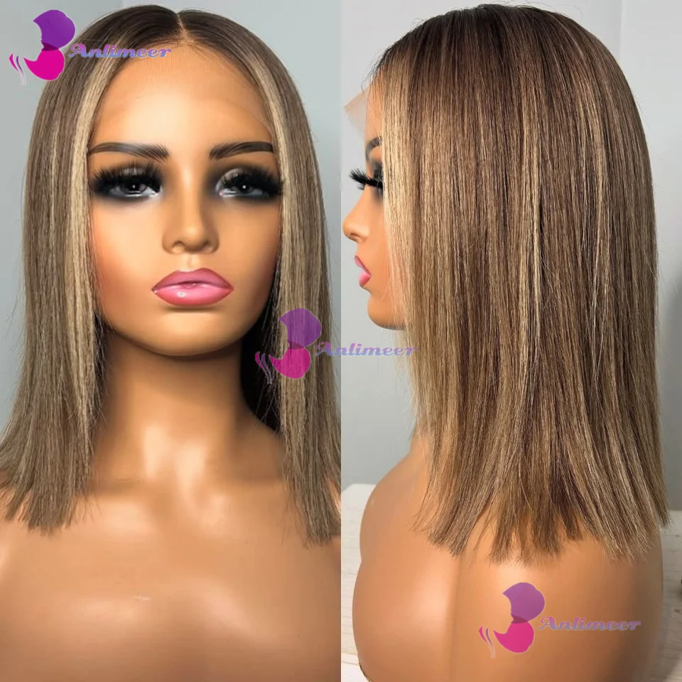 

Short Human Hair Bob Wigs Glueless Brazilian Bob 13x4 Silk Top Lace Front Wigs Blonde Brown Highlight 360/Full Lace Front Wigs