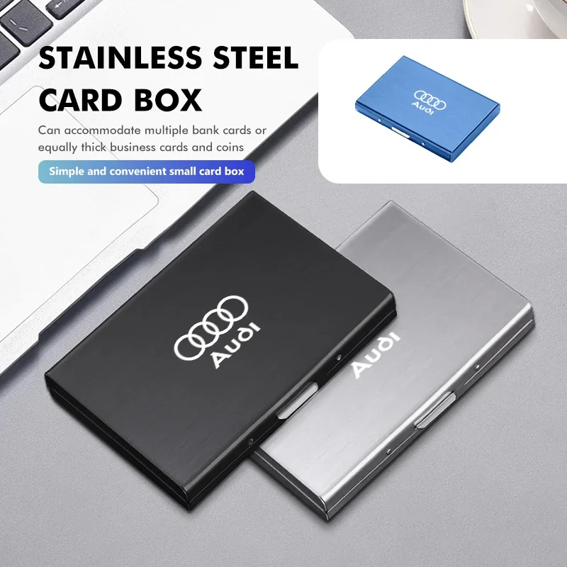 Car Stainless Steel Card Holder Business Storage Purse Wallet For Audi Quattro Q5 Q7 Q3 A3 A4 A6 A5 A1 A8 Q8 Q2 A7 B6 B7 B8