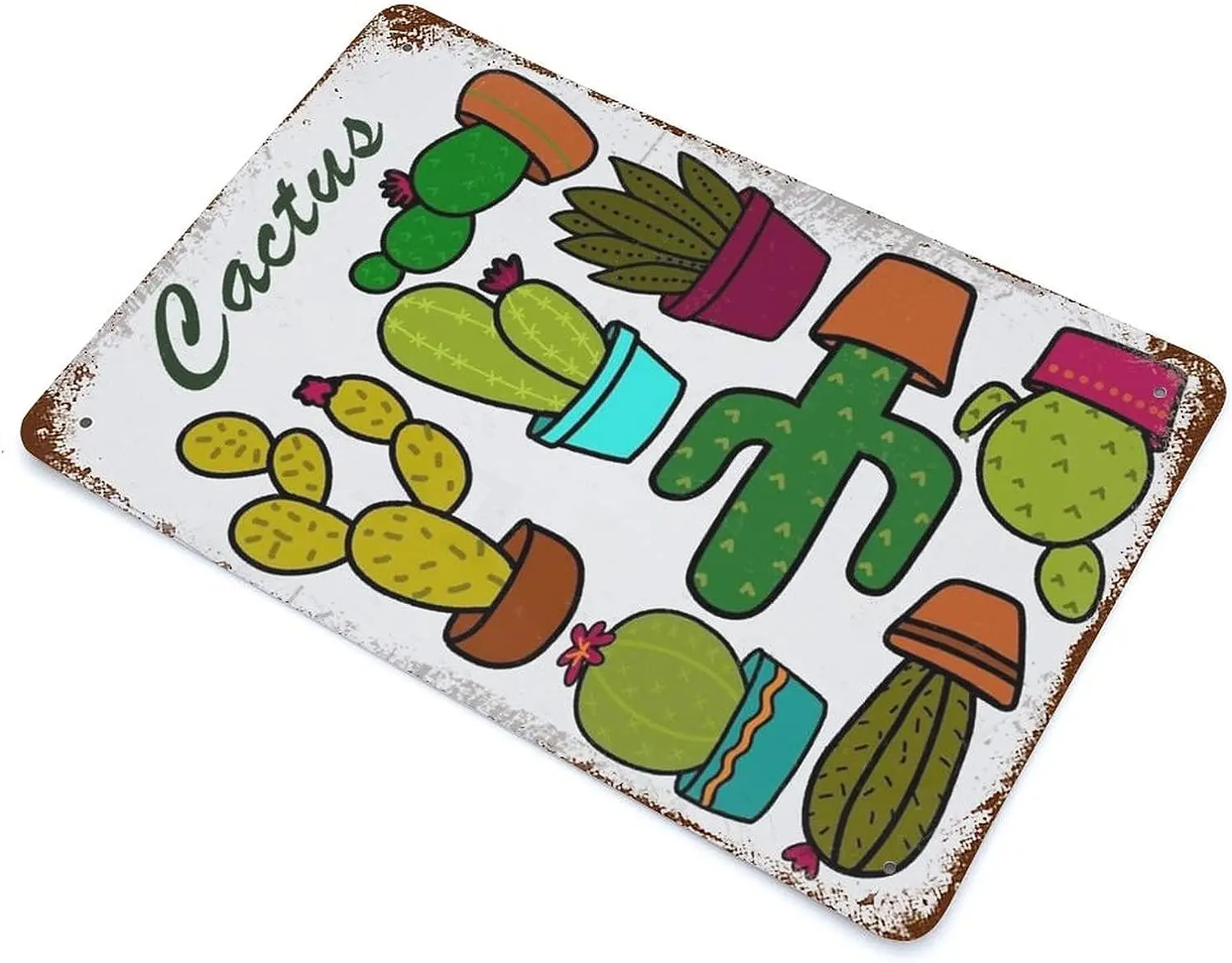 Lovely Various Vibrant Cactus Succulent Bouquet Vintage Tin Sign Decorable Cute Cacti Wall Art Southwestern Floral Decor