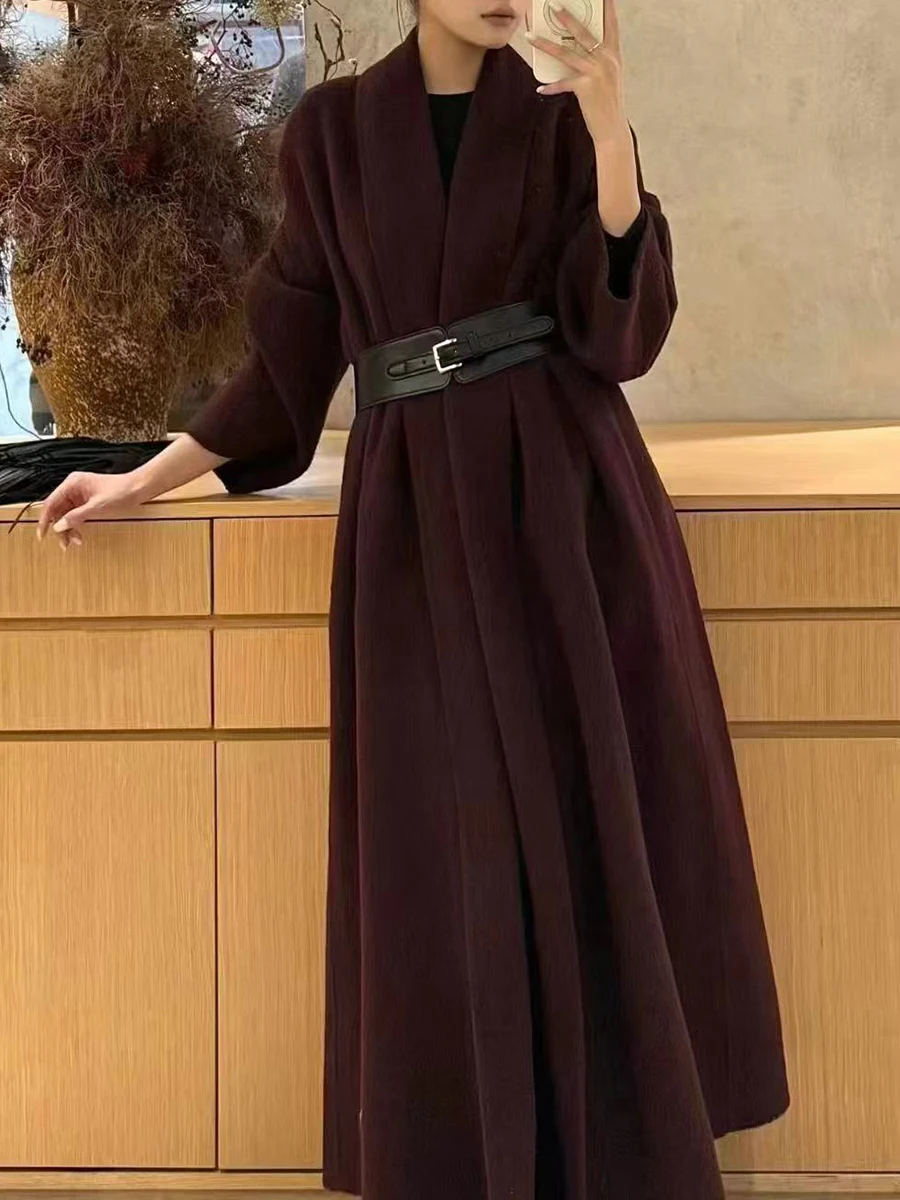 TWOTWINSTYLE الصلبة تقسم حزام مزاجه معاطف للنساء التلبيب طويلة الأكمام الحد الأدنى معطف طويل الإناث ملابس عصرية جديد #2