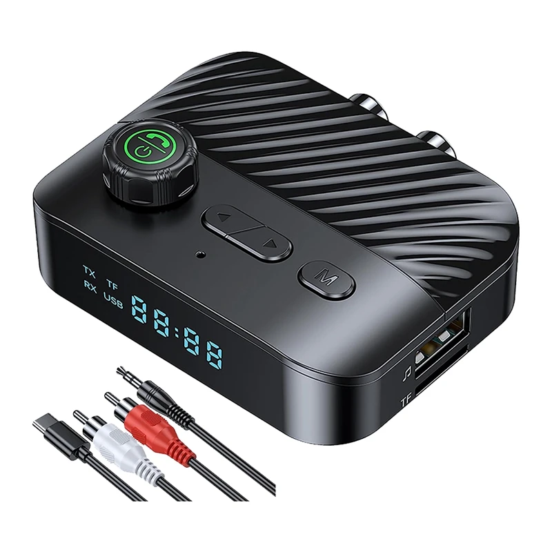 HOT SALE Bluetooth 5.3 Transmitter Receiver Stereo LED Screen 3.5MM AUX RCA Wireless Handsfree Music Audio Adapter for TV Car