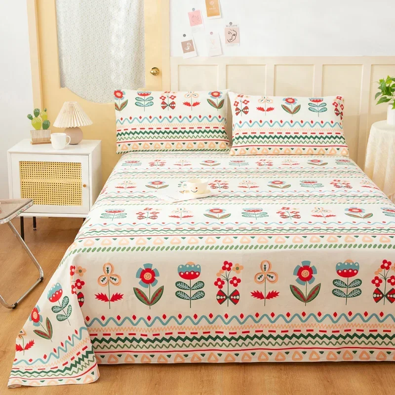 Creative Ethnic Flower Bed Sheet Set 3Pcs Cotton Thickened Bed Sheets Pillowcases Luxury Nordic Queen King Size Bedding Set