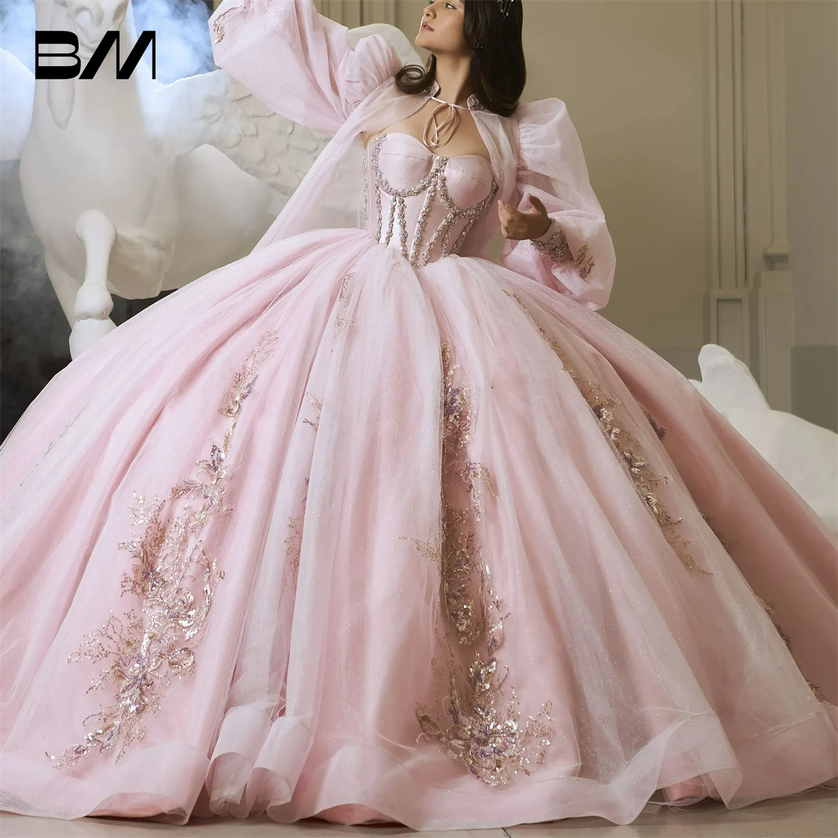 Baby Pink Romantic Sweet 15 16 Dress 2025 Ballgown Quinceanera Dresses Luxury Beaded Cocktail Dresses Party Gown