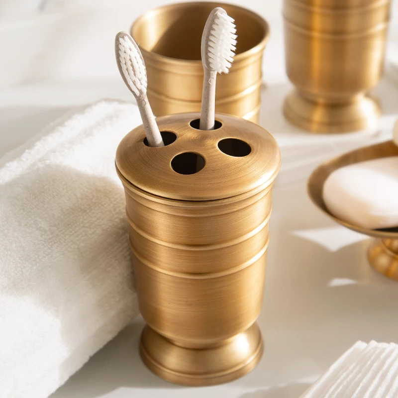 

Bathroom Accessories Set Countertop 5 Pcs, Toothbrush Holder & Cup, Soap Dispenser,Soap Dish, Storage Can, Antique Bronze