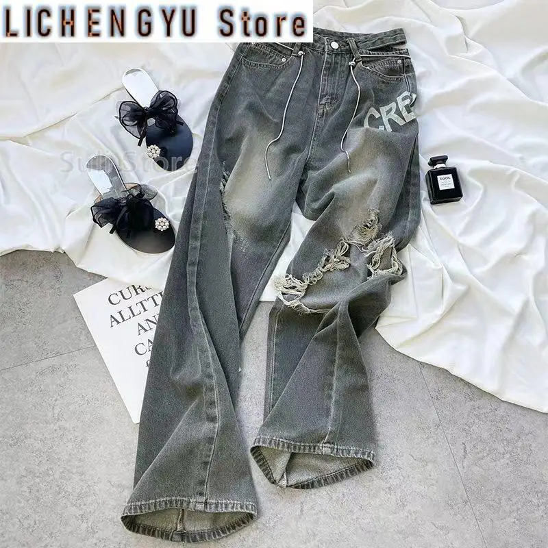 

New Ripped Jeans Women Female Clothing Vintage Jeans Woman High Waist Women Pants Streetwear Denim Baggy Korean Fashion