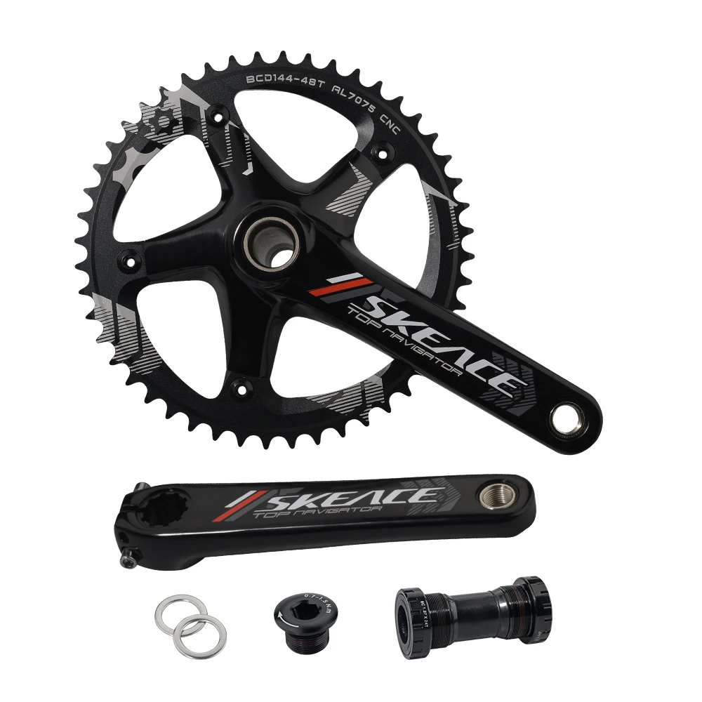

SKEACE Track Bike Crankset, 165mm 48T Fixed Gear, Round Fixie Crank for Bicycle Aluminium Alloy 144BCD Single Speed Chainwheel