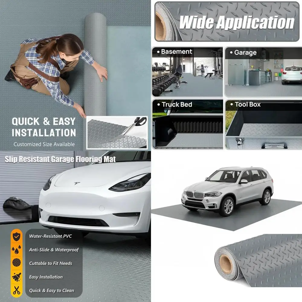 

Thickened PVC Garage Floor Mat, Heavy-Duty Waterproof Non-Slip Protector for Cars, Trailers, SUVs, Basements, Gyms (Gray) - 1ft