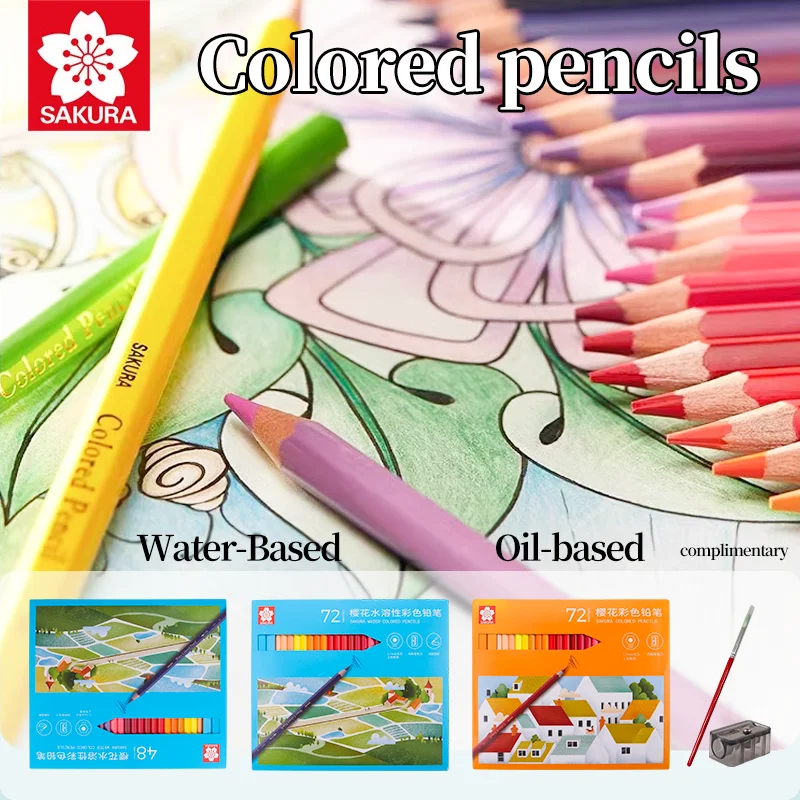 SAKURA Artist Colored Pencil Oil-based & Water-soluble 48/72 Colors Hand-painted Set Color Lead for Creative Painting Supplies