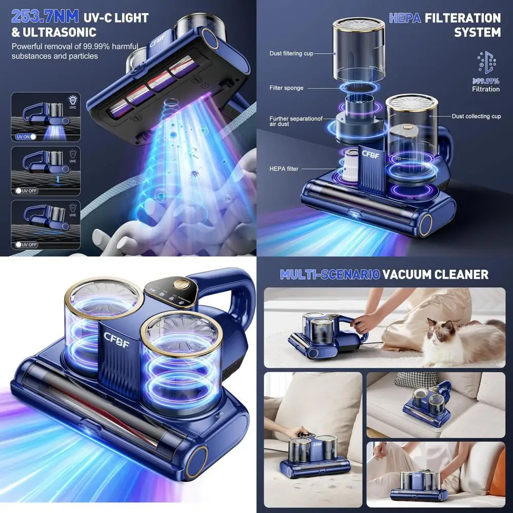 

Powerful 500W Corded Bed Vacuum with UV-C Light, Ultrasonic, and High Heating for Deep Cleaning Mattresses, Sofas, and Furniture