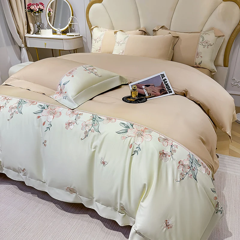

100% Cotton Butterfly Flowers Embroidery Bedding Set Luxury Quilt/Duvet Cover Flat/Fitted Bed Sheet Pillowcase Mattress Cover