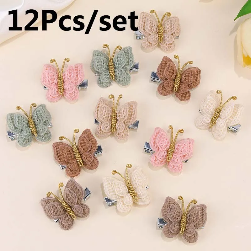 

ncmama 12Pcs/set New Baby Girls Wool Knitting Butterfly Hairpin Cute Handmade Hair Clips Children Headwear Accessories Wholesale