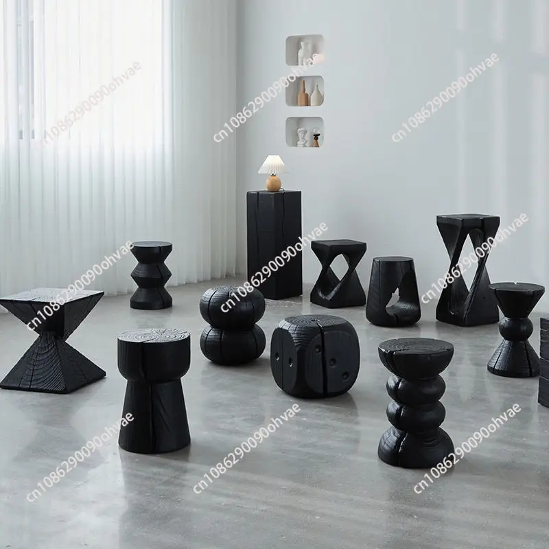 

Tree stump base solid wood tree stump ornaments b&b strange wind log side table carbonized black root carving stool