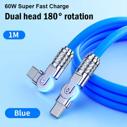 Dual-Head Rotation Mecha Wire Cable Fast Charging Alloy Type C Data Cable for Xiaomi Huawei Silicone Phone Charger Accessories