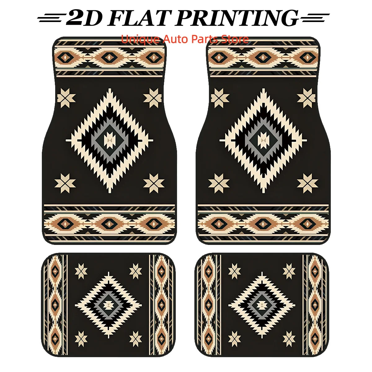 4pcs Non-Slip Car Floor Mats, Bohemian Pattern, Suitable for Sedans and SUVs, Interior Decor, Protects Car Floor