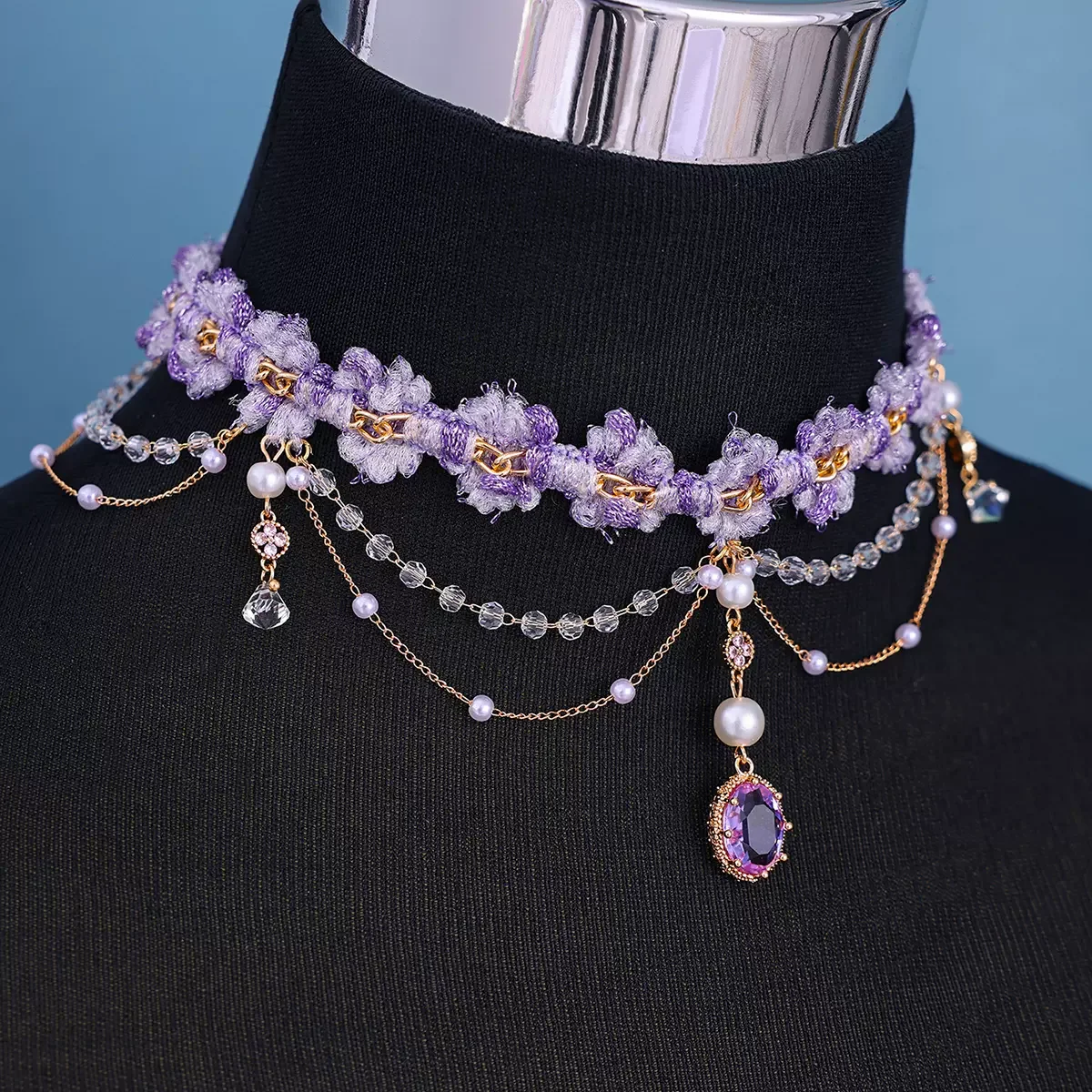 New Purple Rhinestone necklace Crystal pearl tassel pendant necklace Bridal accessories Wedding accessories image 3