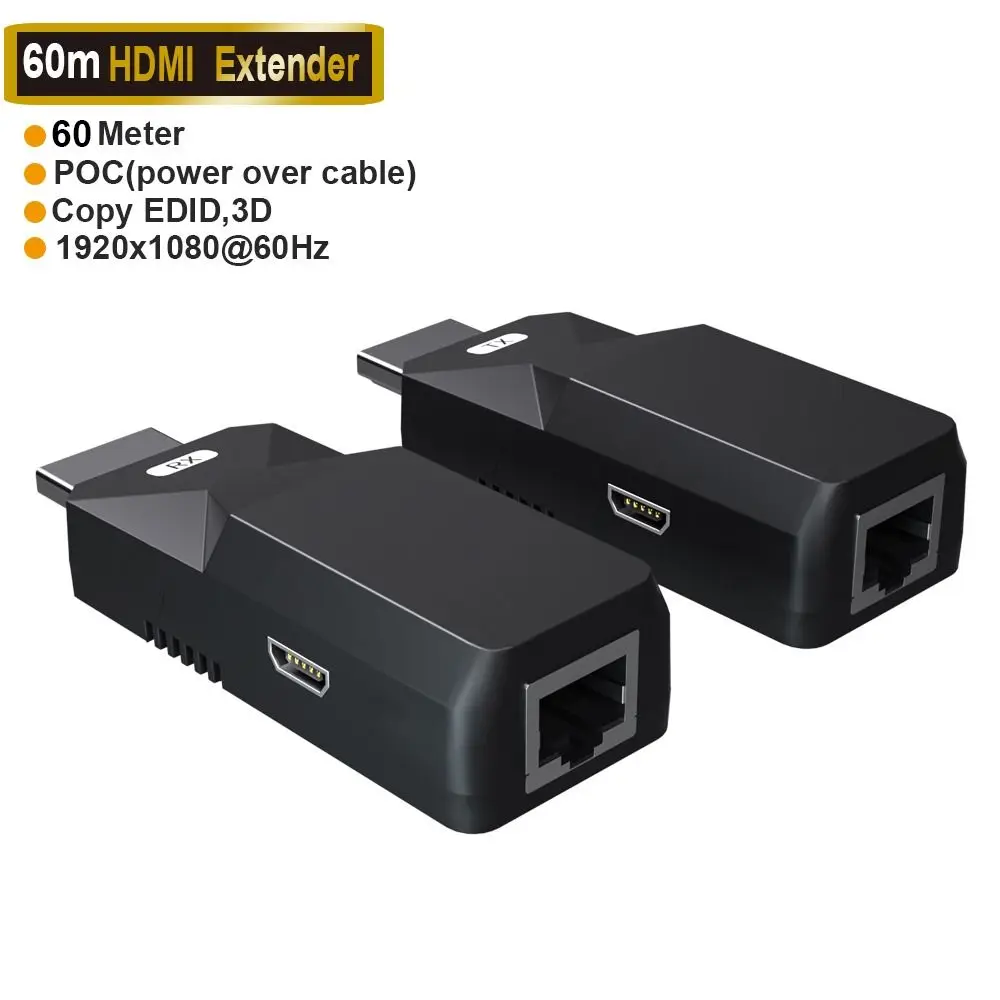 

Projector Over Cat5e/Cat6 1080P HDTV RJ45 to HDMI 60m HDMI Extender Transmitter Receiver Converter