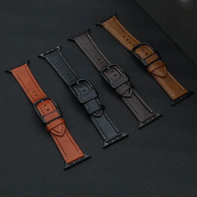 Strap For Apple Watch Ultra 49mm 45mm 41mm 44mm 40mm 42mm 38mm PU Leather Band Correa Bracelet For iWatch Series 9 8 7 6 4 5SE 3