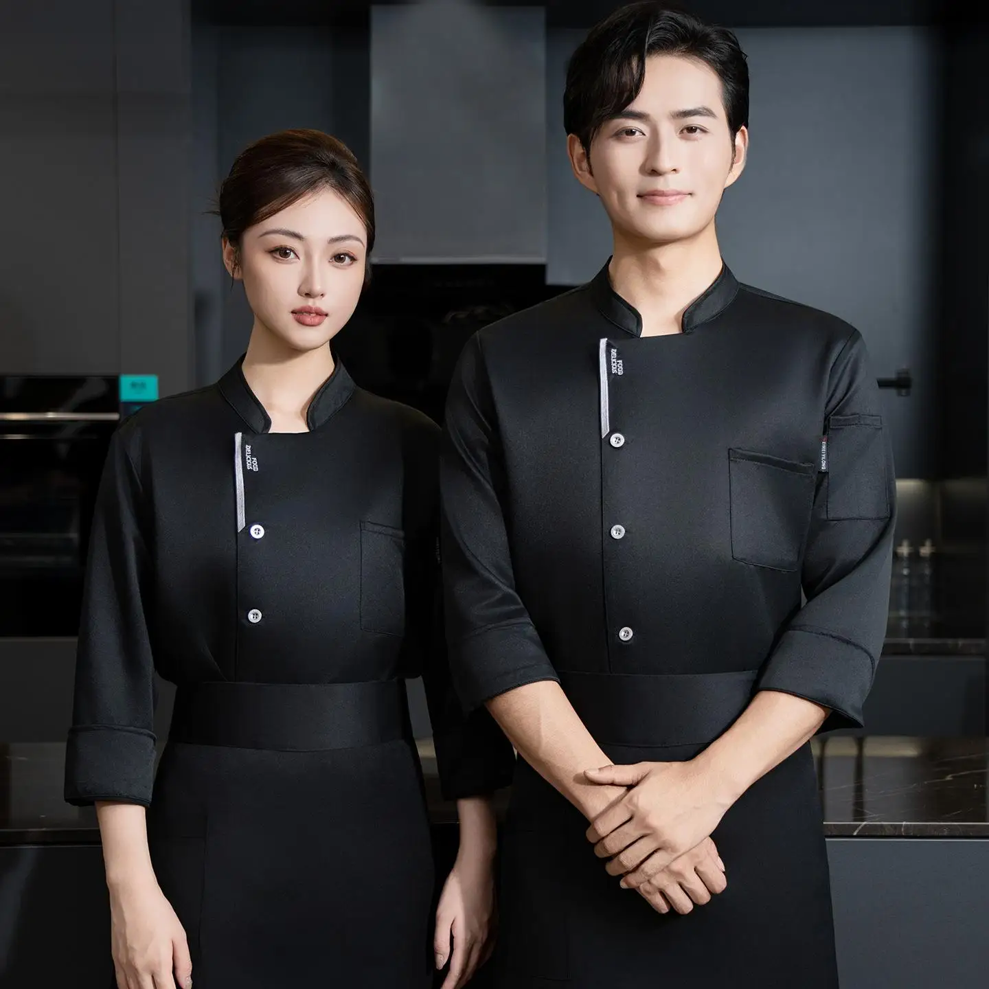 

Куртка-униформа для шеф-повара на заказ с логотипом, индивидуальным дизайном и узором, мужская рабочая одежда для кухни с длинным рукавом, поварской халат