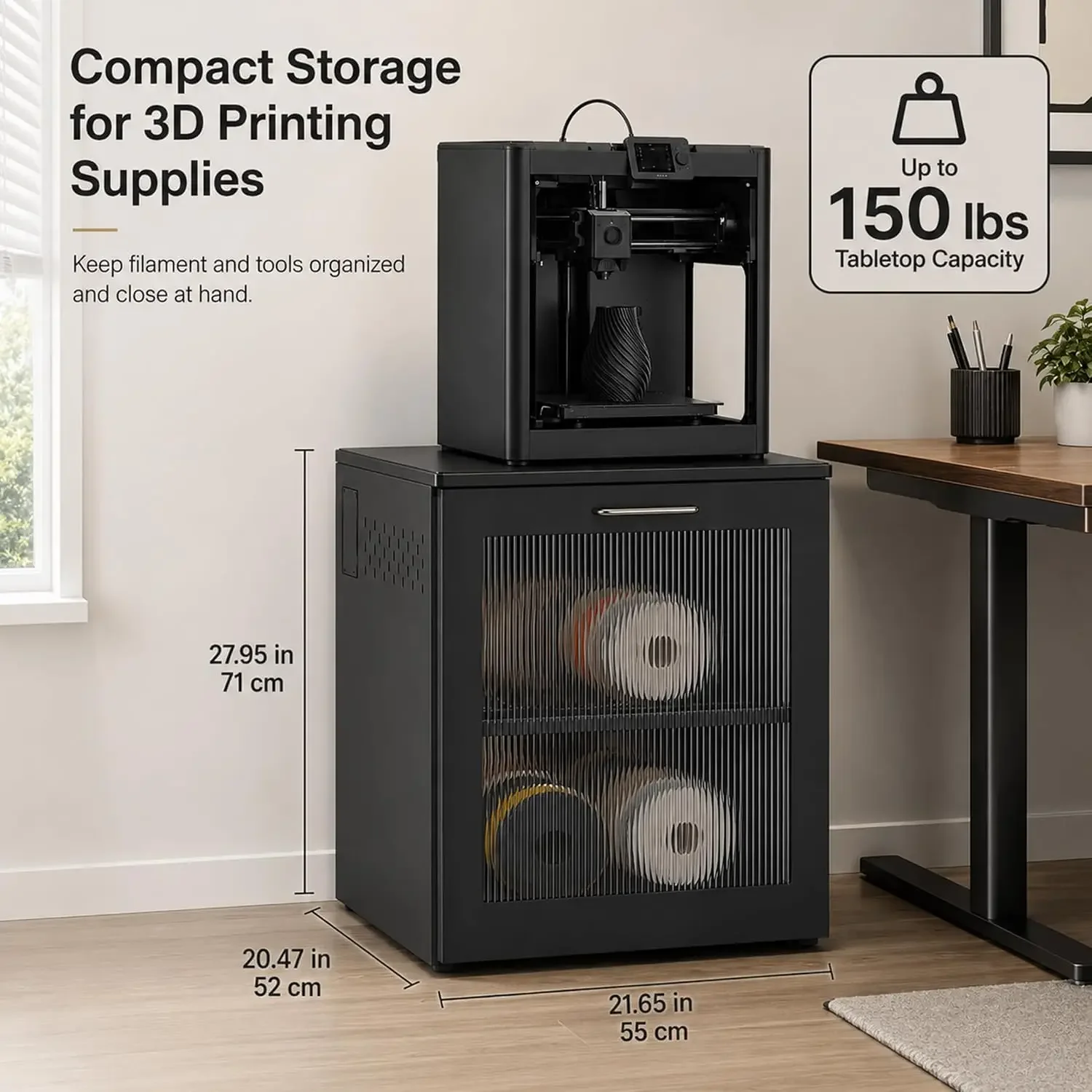 USA Stock 3D Printer Stand, Sturdy 3D Printer Table Desk with Filament Storage