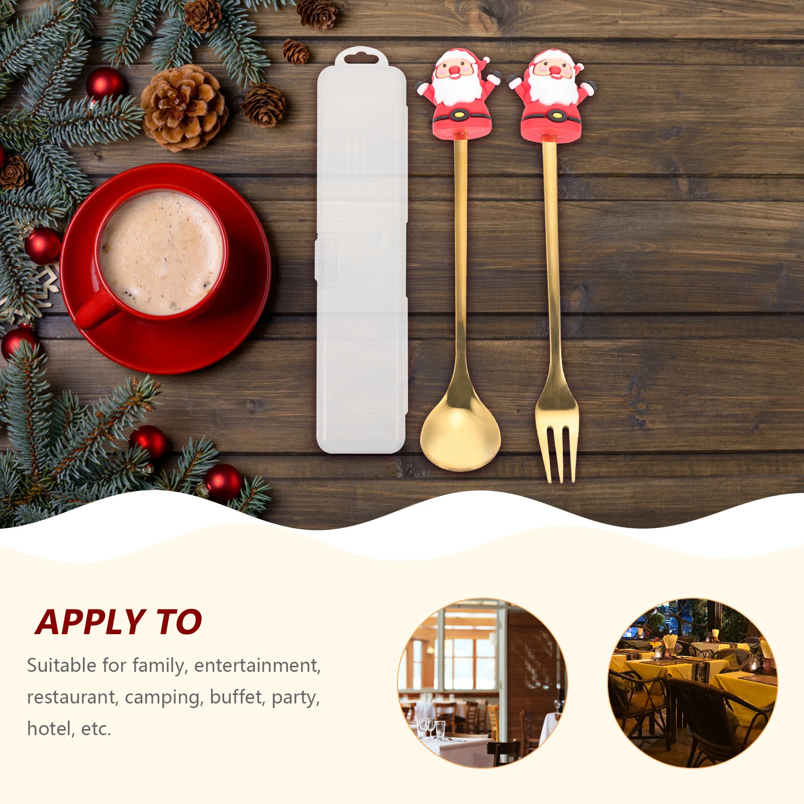 

1 set 1 Christmas Cutlery Set Stainless Steel Dessert Spoon Fork Kit For Party Home Restaurant Durable Mirror Polished One Piece