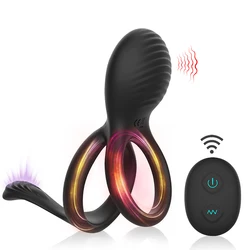 2 In 1 Vibrator Penis Cock Ring Anal Butt Plug Male Prostate Massager Wireless Remote Cockring Sleeve Sex Toys for Men Adults