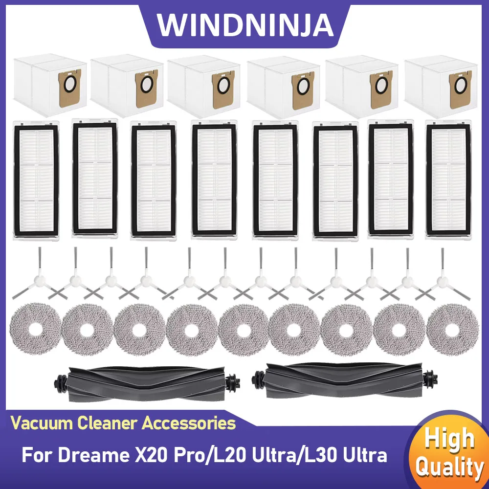 Compatible con Dreame X20 Pro/L20 Ultra/L30 Ultra Robot filtros de aspiradora bolsa de polvo Cepillo Lateral principal paños de fregona juego de piezas