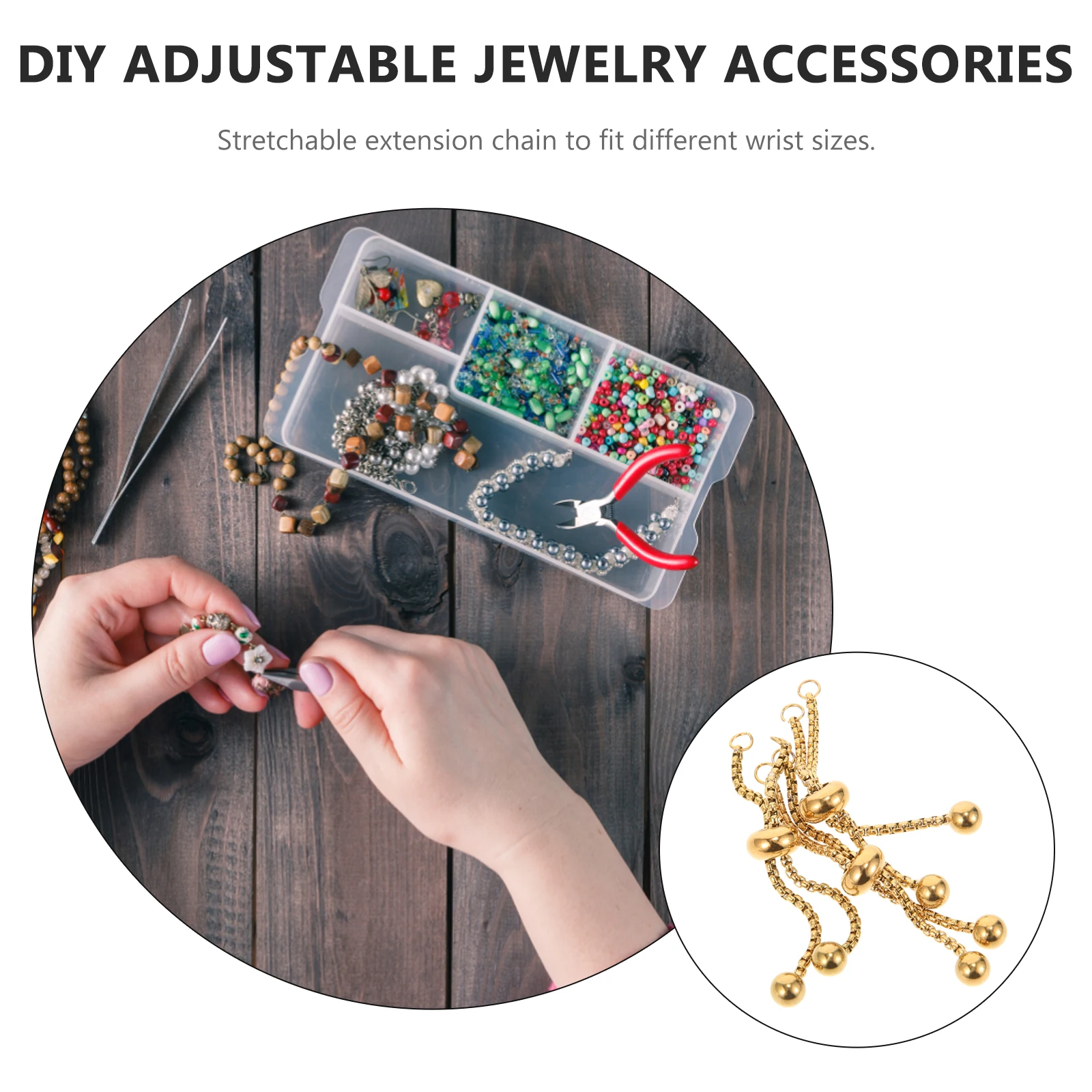 

3pcs Adjustable Slider Bracelet Stainless Steel Durable Extender Chain For Diy Jewelry Making Versatile Base Chain With Pearl