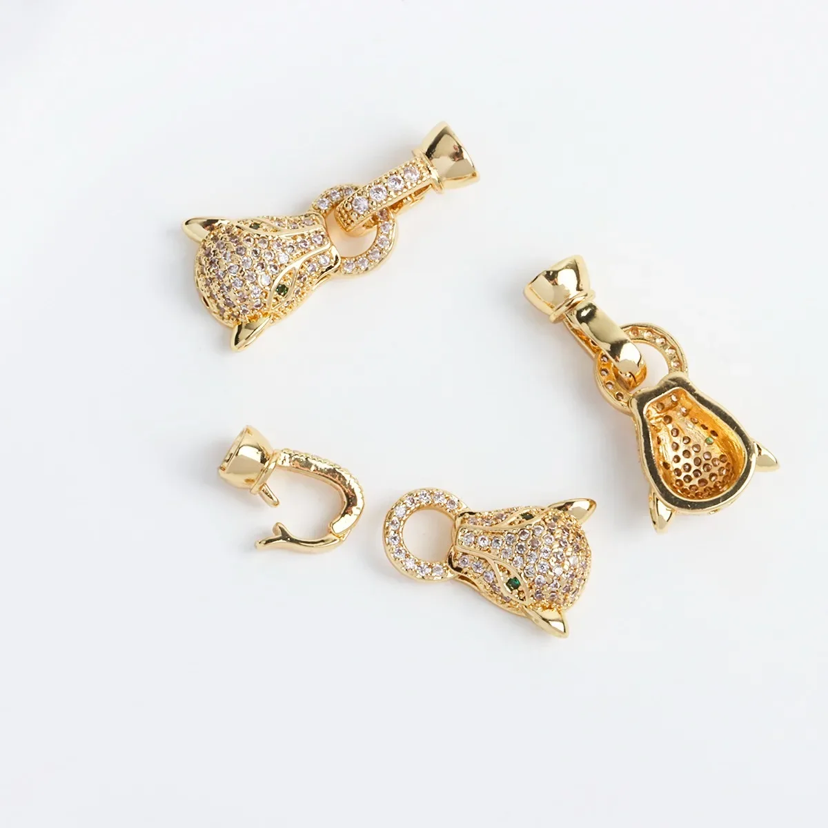 18K 진짜 금 도금과 지르콘 레오파드 헤드 버튼 헤드, 목걸이 팔찌 연결 버클 엔딩 버클 DIY 액세서리