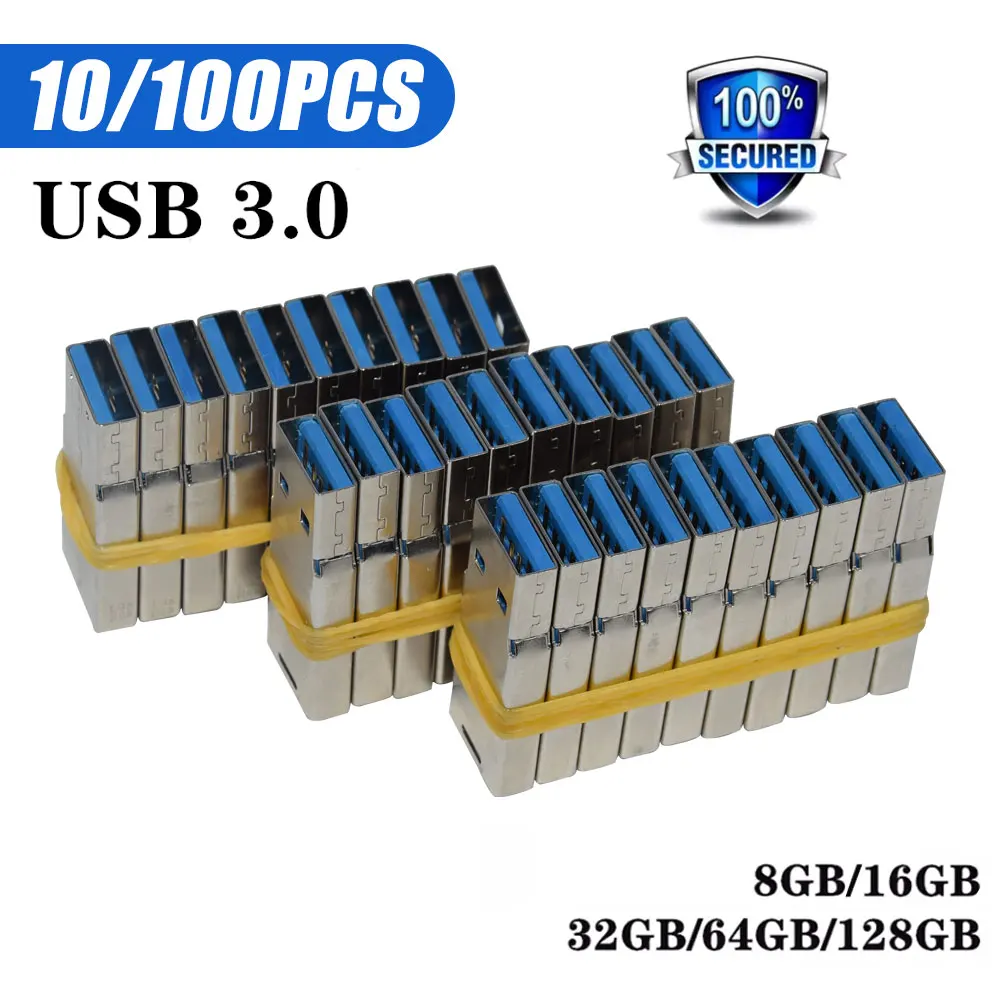 

10-100pcs Factory wholesale USB 3.0 Flash Drive 64GB 128GB Pen drive 8GB 16GB Memory Sticks Semi-finished Chip 32GB