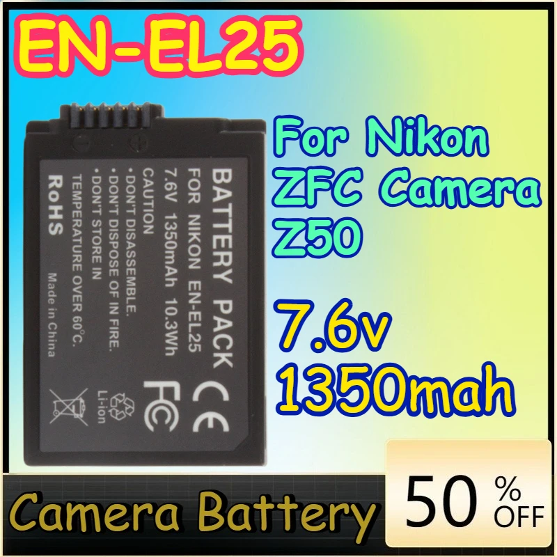 

7.6v 1350mah EN-EL25 EN-EL25a Battery for Nikon ZFC Camera Z50 Mirrorless Camera EL25 Full Decoding
