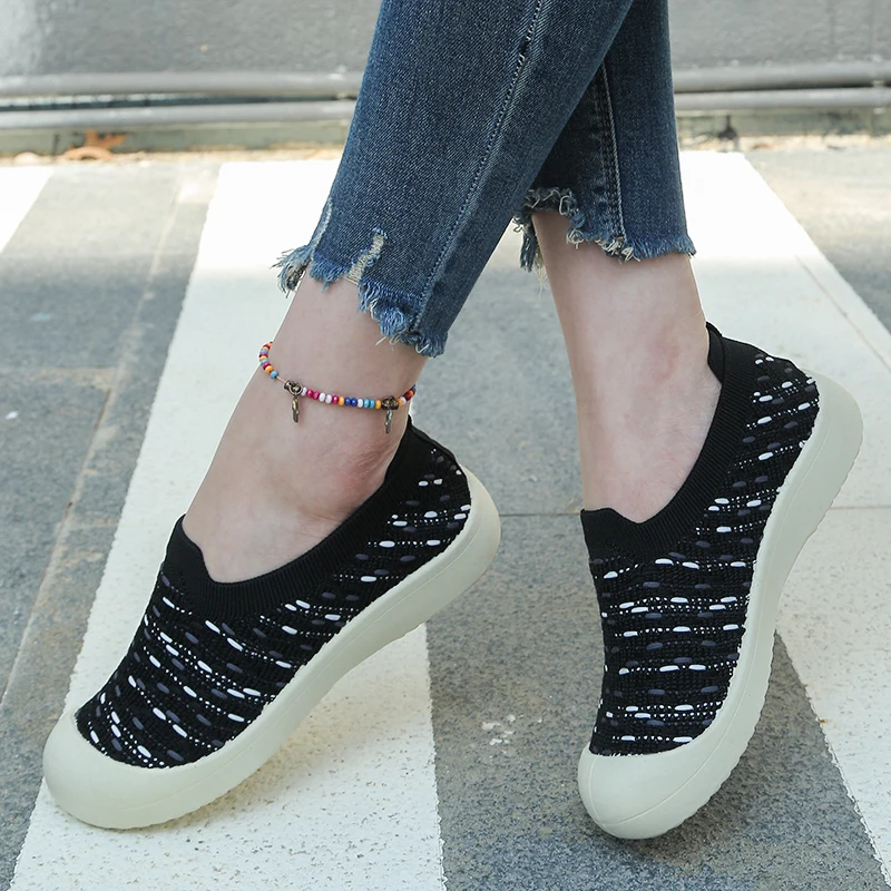 Women's Spring Autumn Knitted Breathable Flat Shoes Comfortable Soft Sole Casual Loafers Knit Upper Free Express Delivery
