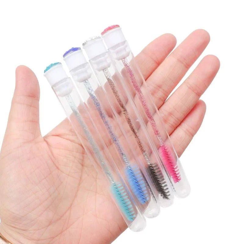 مشط رموش كريستالي ماسي وفرشاة حواجب، أنبوب محمول مع عصا حلزونية للتنقل والعناية، فرشاة مكياج للسفر