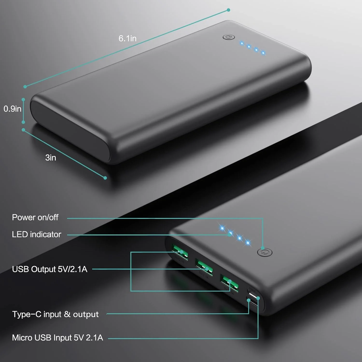 36800mAh High Capacity Power Bank 18W PD Fast Charging Portable Charger USB C 4 Outputs 2 Inputs External Battery Pack Heavy Duty Travel Power For Samsung Galaxy S26 S25 S24 Ultra Google Pixel LG iPhone 17 16 15 Pro Max Plus - view 4