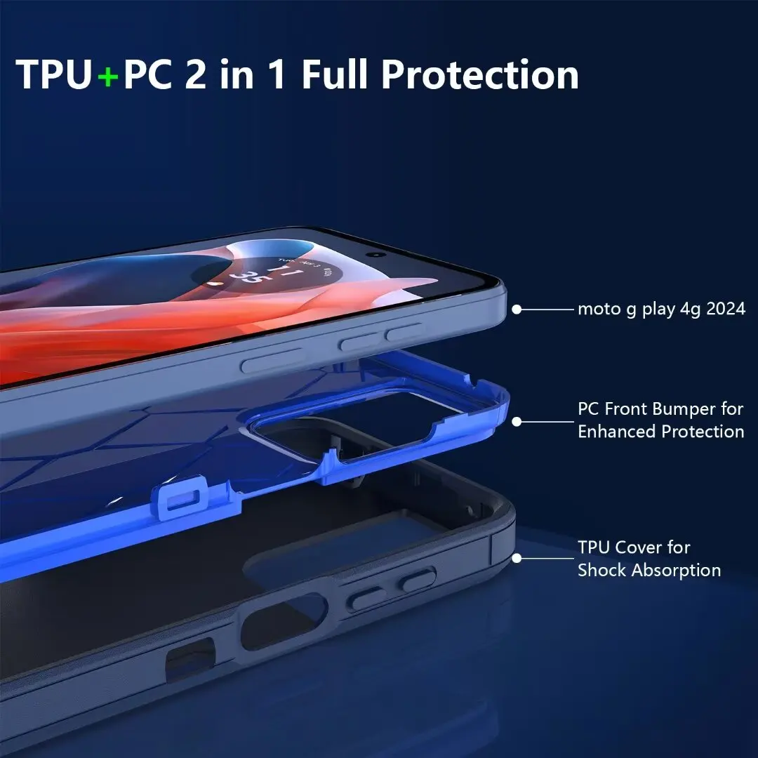 Heavy Duty Shockproof Dustproof Rugged Defender Protective, 2 in 1 Bumper Cover For Moto G Play 4G 2024 Phone Case
