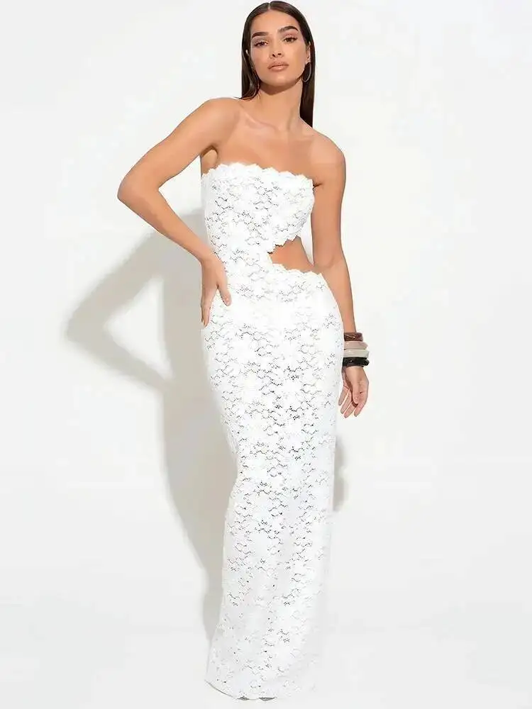 

Сексуальное платье макси с открытыми плечами и открытой спиной, женское кружевное платье без бретелек без рукавов, облегающее клубное вечернее длинное платье, элегантное