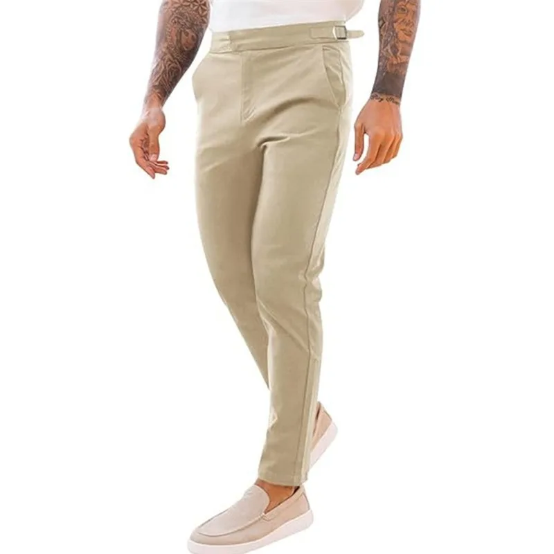 

Men's Slim Fit Chino Pants Adjustable Waist Tapered Casual Stretch Trousers