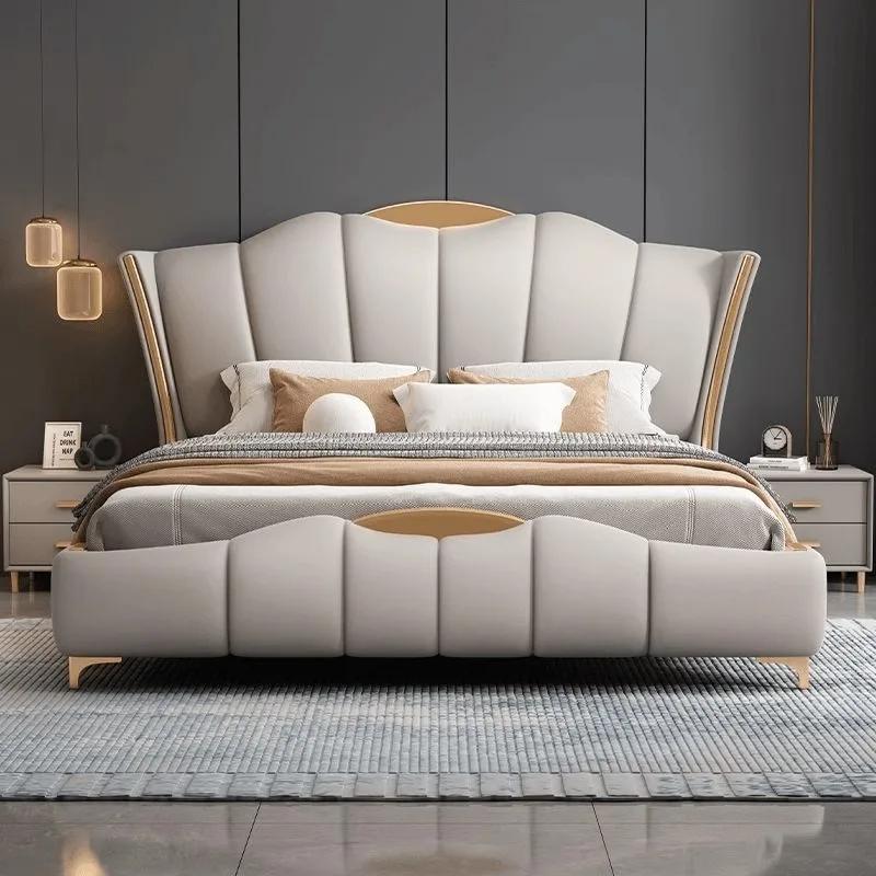 Italian Light Luxury Master Bedroom, Large Bed, New Luxury, High-end and Elegant Leather Soft Package Bed, Double Bed, Storage