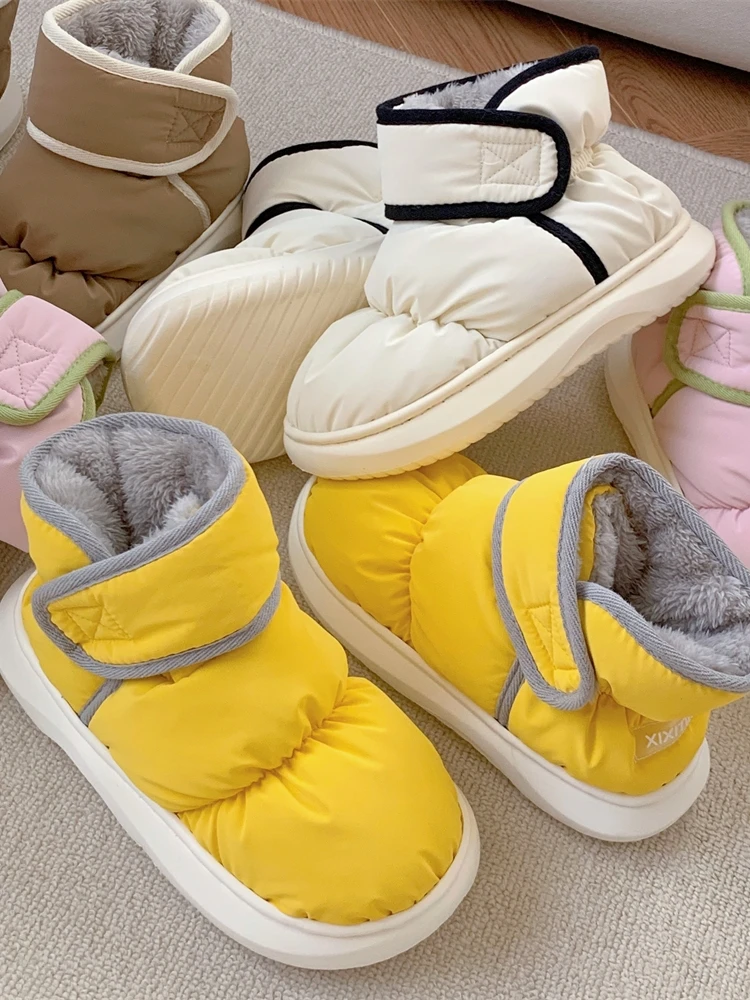 Fashionable Color Block Waterproof Winter Snow Boots Thickened Fleece Men's Women's Couples Magic Tape Cotton Shoes Short Tube