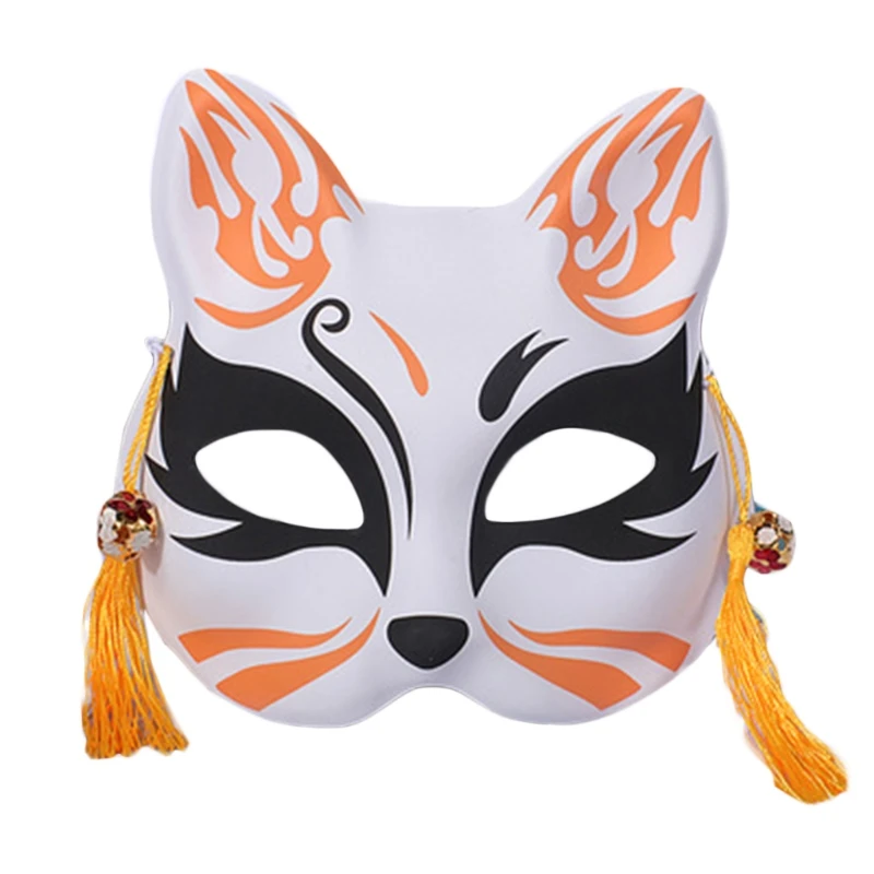 YangYong Kitsune Fuchsmaske – Halbes Gesicht, Handbemalt, PVC – Für Halloween, Cosplay, Kabuki & Maskerade – Inkl. Wandhaken