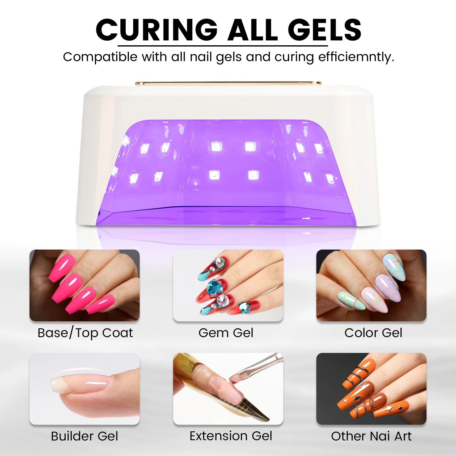 UV LEDs Nail Lamp 168W 30LEDs Rechargeable Nail Dryer for Curing All Gel Nail Polish Professional Cordless Drying Lamp